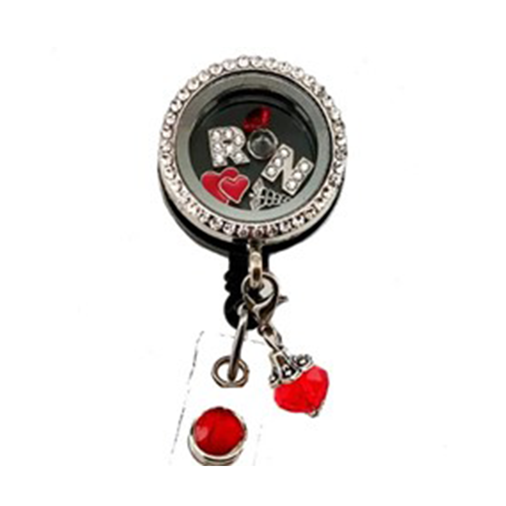 Nurse Heart Floating Charm Badge Reel