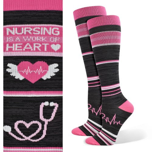 Nursing is a Work of Heart Compression Sock