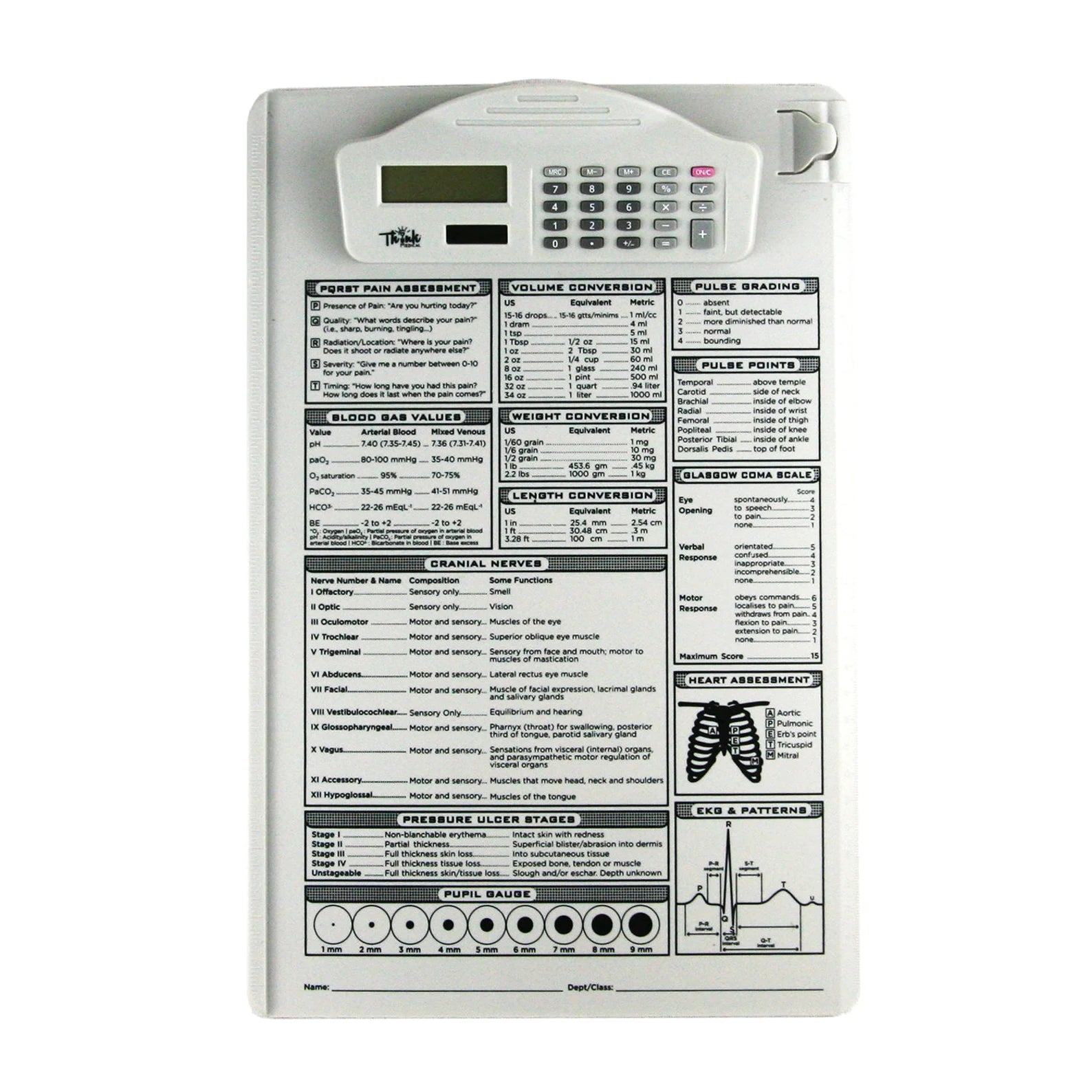 Nursing and Medical Reference Calculator Clipboard