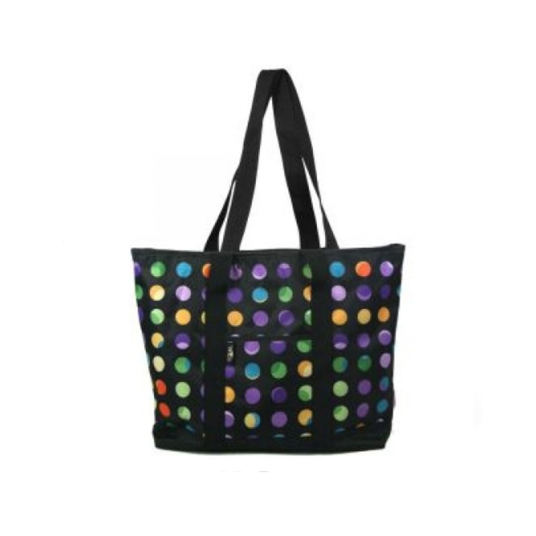 Fashion Print Utility Tote-Black Polka Dot