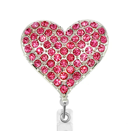 Pink Rhinestone Heart Badge Reel